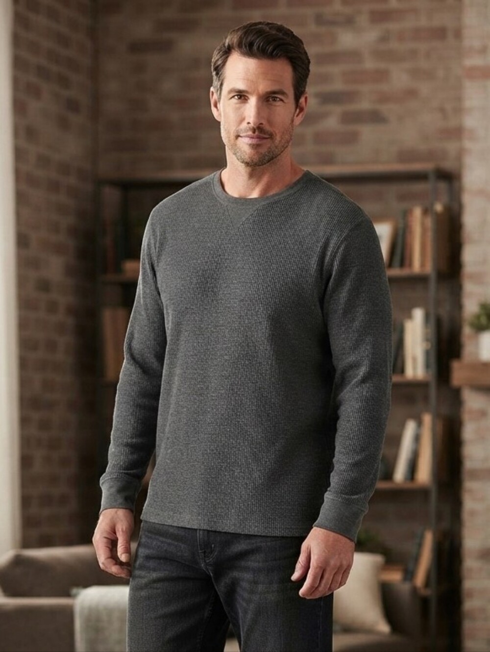 G.H. Bass & Co. Dark Gray Crewneck Waffle Knit Pullover Sweater Size XXL